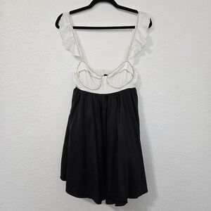 Sky to Moon Iconic Rhinestone Trim Dress Cattivo Straps Ruffle‎ Sleeves Party M